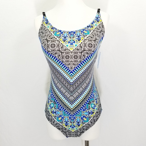 Clean Water Swimsuit Small 1 Piece Tribal Strappy - Picture 3 of 7